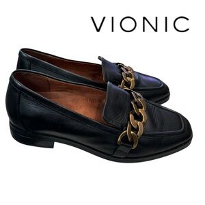 Vionic Black Flats with Gold Chain Accent